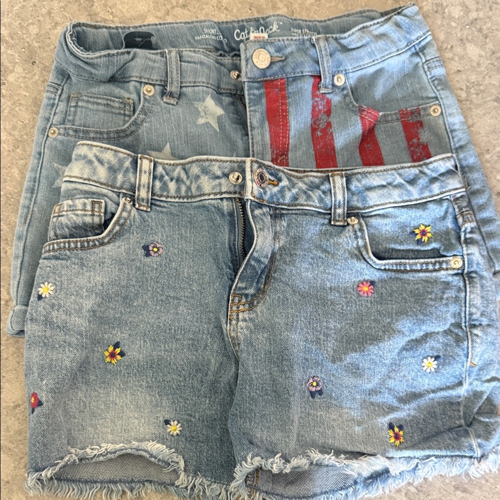 Cat & Jack Light Blue Denim Shorts with Floral Accents